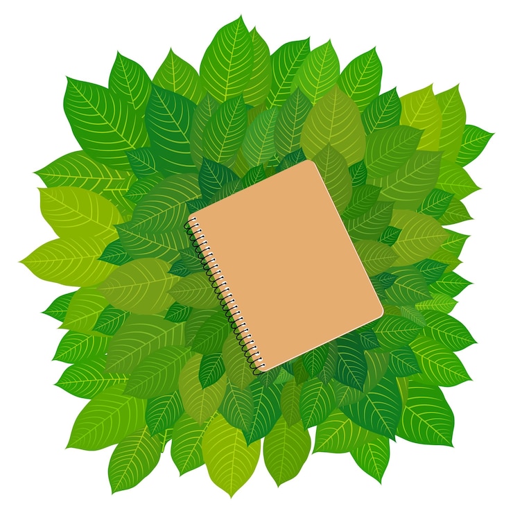 Vector libreta de cartón ecológico enmarcando hojas verdes