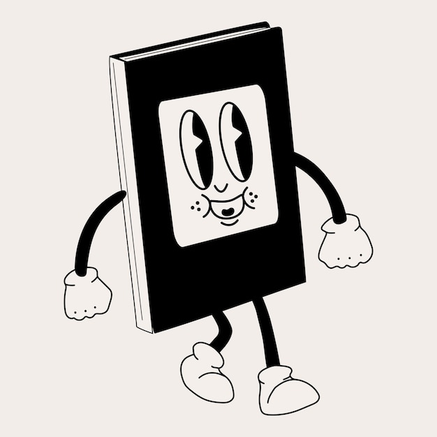 Libro 30s personaje de mascota de dibujos animados 40s, 50s, 60s antiguo estilo de animación en color blanco y negro