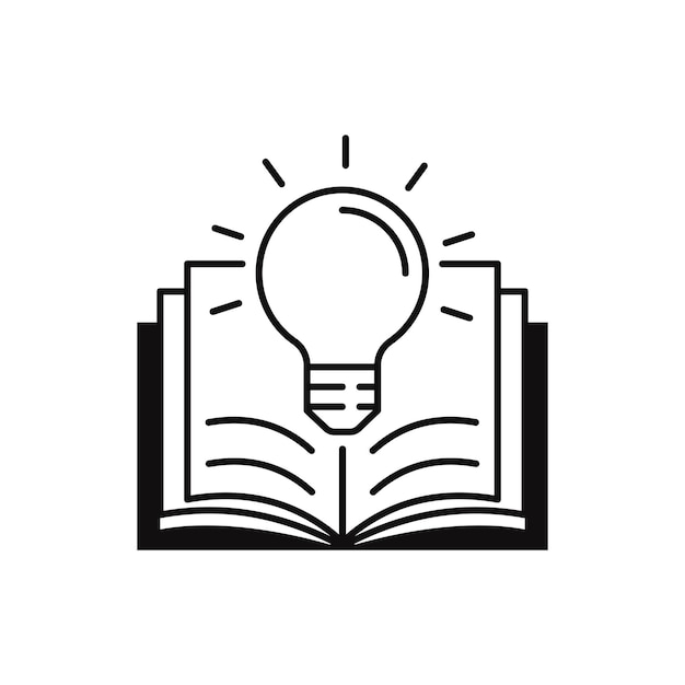 libro abierto con bombilla concepto nuevo conocimiento comprensión sabiduría en el estudio idea creativa símbolo de línea delgada en fondo blanco