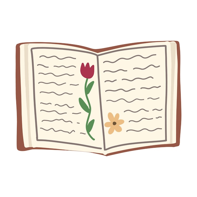 Libro abierto con flores dibujadas