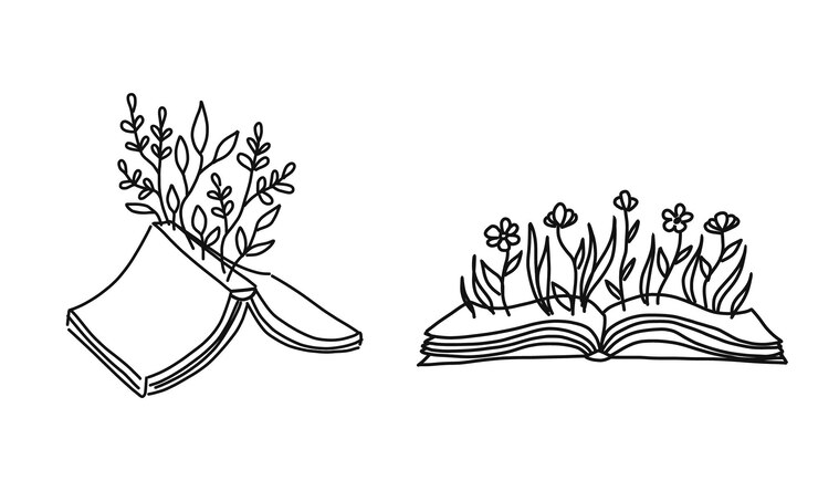 Libro abierto con ramitas de flores Ilustración conceptual de escribir su propio futuro Concepto de vector para club de literatura de librería o biblioteca Ilustración de boceto