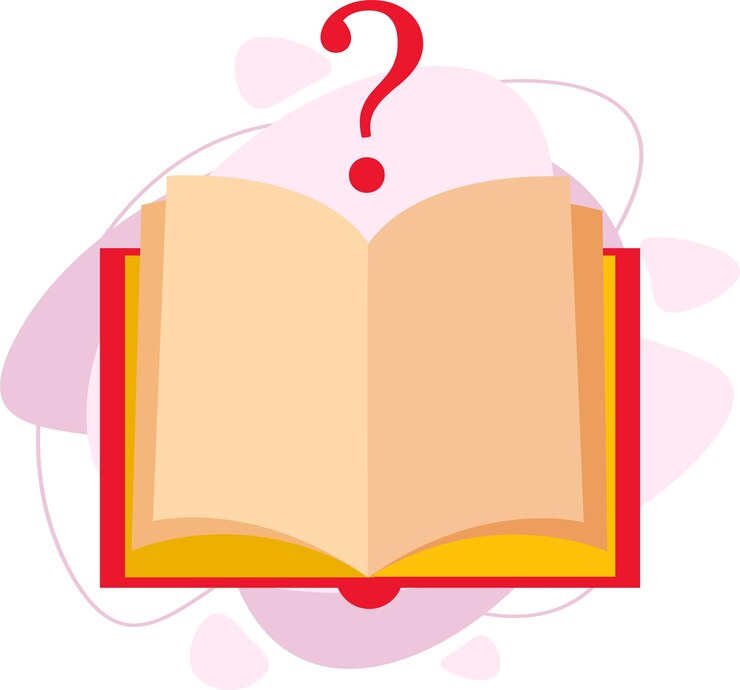 Vector un libro abierto y un signo de interrogación volando. icono de lectura. ilustración de vector plano.