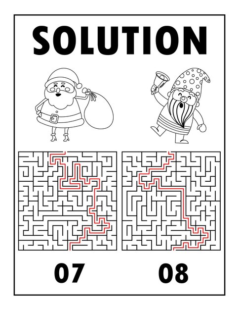 Libro de actividades de Navidad, libro activo de solución de laberinto. Laberinto para colorear. Laberinto para niños, laberinto para niños
