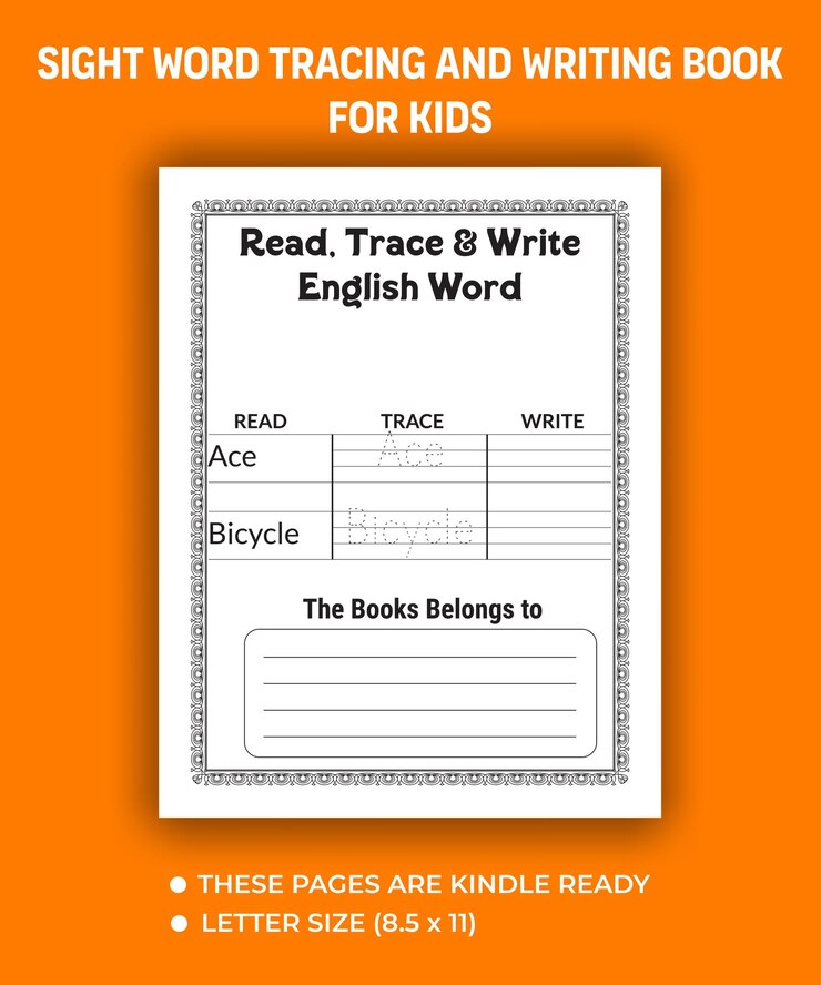 Vector libro de actividades para niños de rastreo y escritura de palabras con la vista