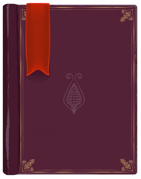 Libro antiguo cerrado con un marcador rojo