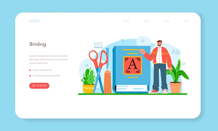 Vector libro de banner web de encuadernación o página de destino. tecnología de imprenta