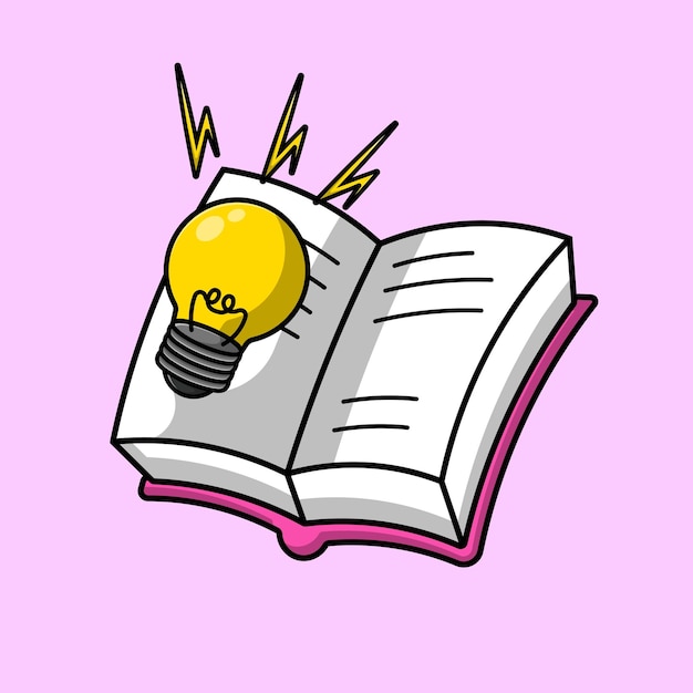 Libro con bombilla Dibujos animados Vector Iconos Ilustración