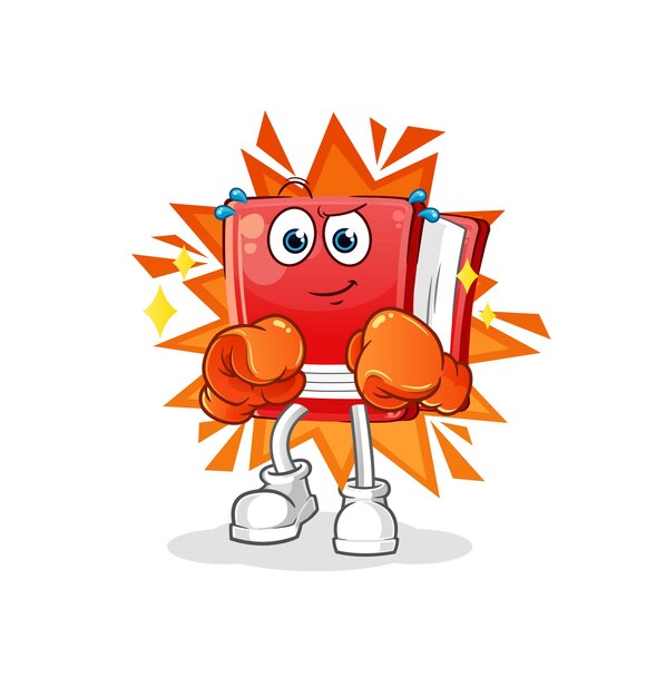 libro, boxeador, carácter, caricatura, mascota, vector