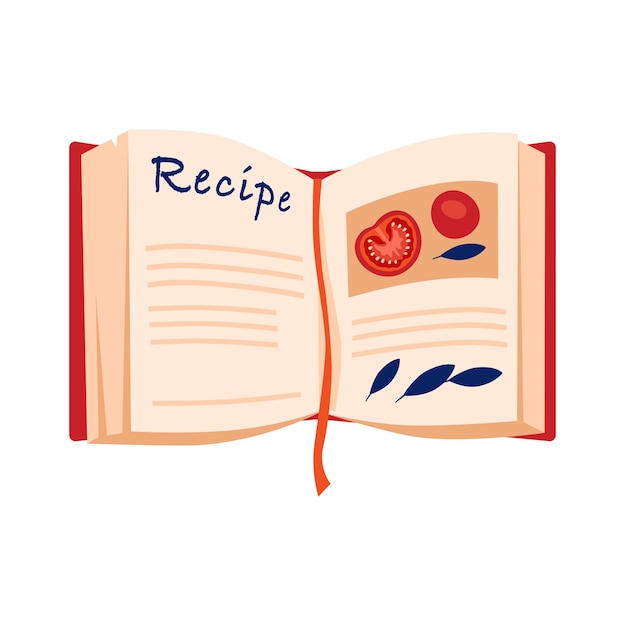Libro de cocina Libro abierto con fotos de recetas de tomate hermoso cuaderno con marcapáginas