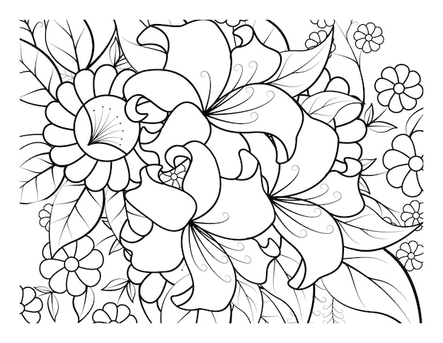 Libro para colorear para adultos y niños mayores Página para colorear con marco de patrón de flores