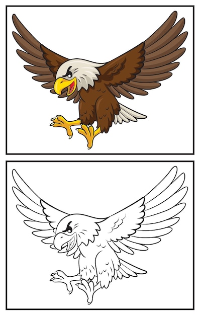 Vector libro para colorear águila linda página para colorear y personaje de imágenes prediseñadas coloridas ilustración de dibujos animados vectoriales