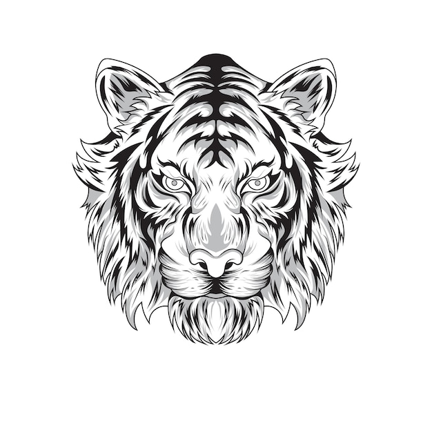 Libro para colorear animal tigre dibujado a mano ilustraciones vectoriales en blanco y negro imprimir logotipo poster plantilla tatuaje idea