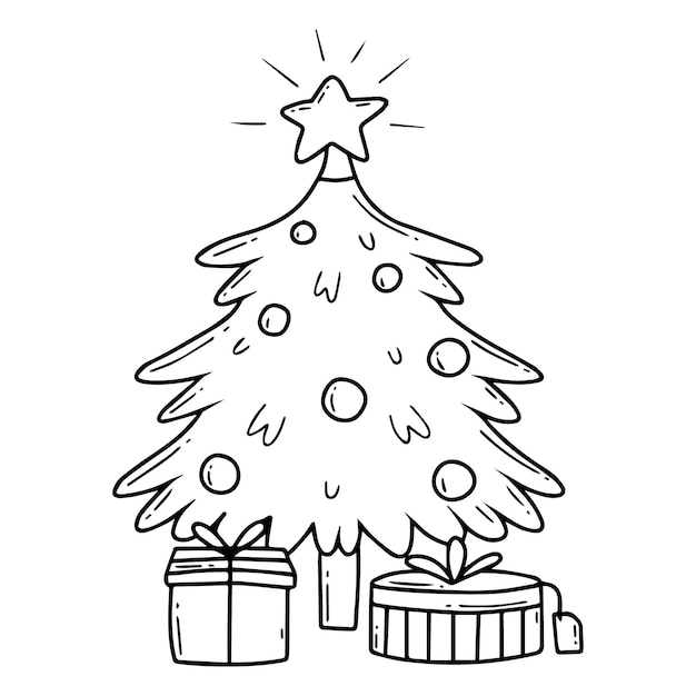 Vector libro para colorear con árbol de navidad y regalos libro para colorear para niños estilo doodle