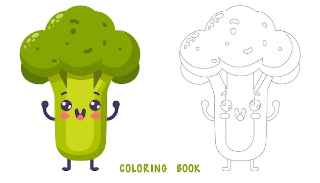 Libro para colorear de brócoli divertido de dibujos animados maravillosos