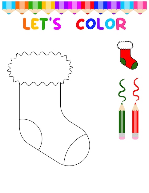 Libro para colorear con un calcetín navideñoUn juego de rompecabezas para la educación infantil y actividades al aire libre