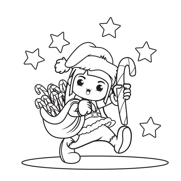 Libro para colorear con caracther de navidad linda chica