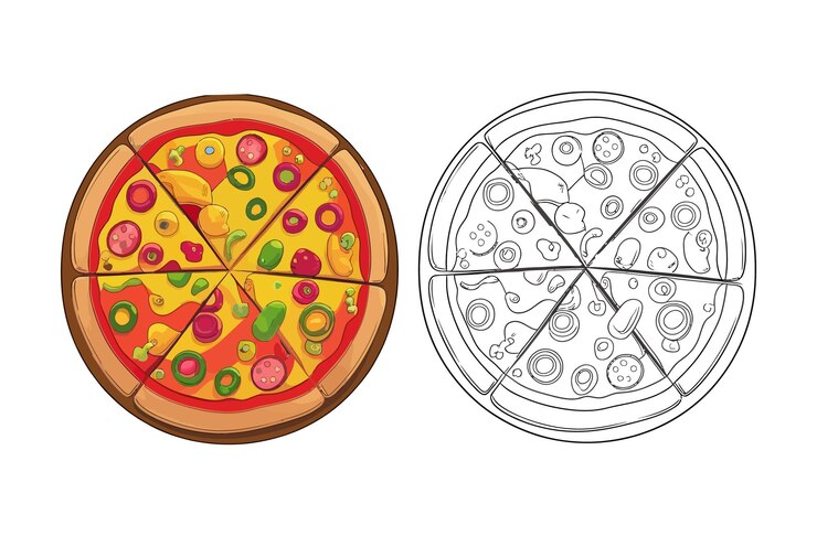 Vector libro para colorear colorear pizza para niños ilustración vectorial