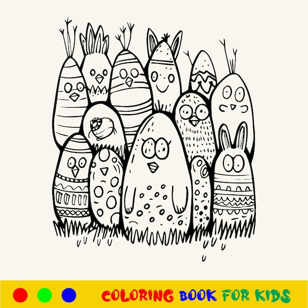 Libro de colorear de conejo de Pascua dibujado a mano para niños lindos