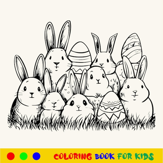 Libro de colorear de conejo de pascua dibujado a mano para niños lindos