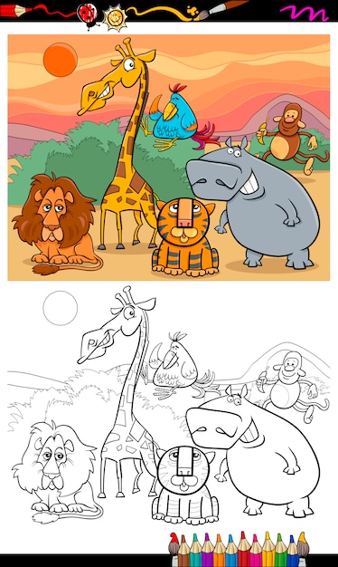 Libro de colorear de dibujos animados de animales salvajes