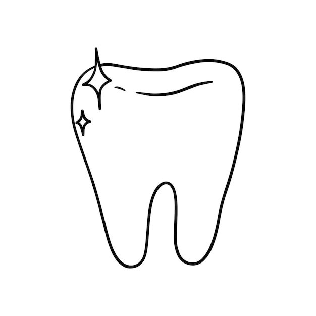 Libro para colorear de dibujos animados lineales de doodle de medicina de odontología molar humana sana