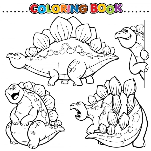 Libro para colorear de dibujos animados - personaje de dinosaurios