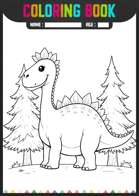 Libro para colorear con Dinosaurio lindo con abeto