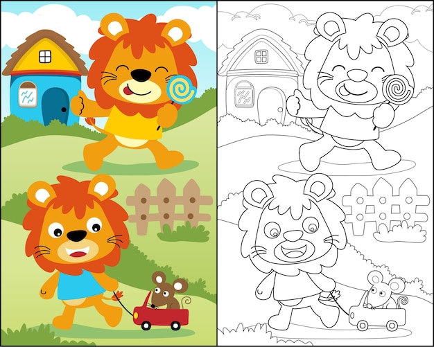 Libro para colorear con divertidos dibujos animados de león