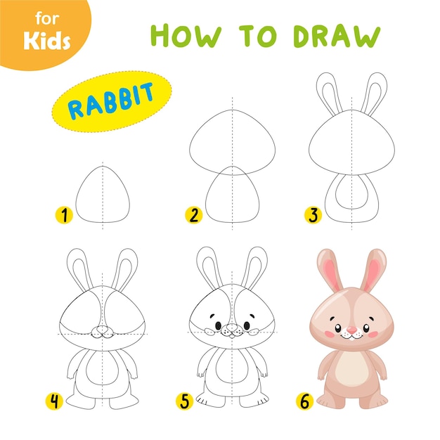 Libro para colorear para la educación de los niños Pasos sobre cómo dibujar un conejito de Pascua