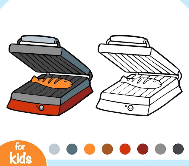 Libro para colorear electric contact grill aparatos de cocina de dibujos animados en blanco y negro