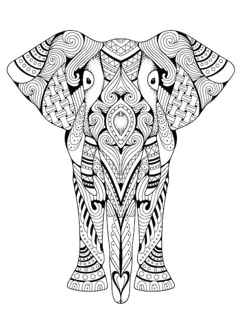 Libro para colorear elefante para adultos ilustración vectorial Colorante antiestrés para adultos