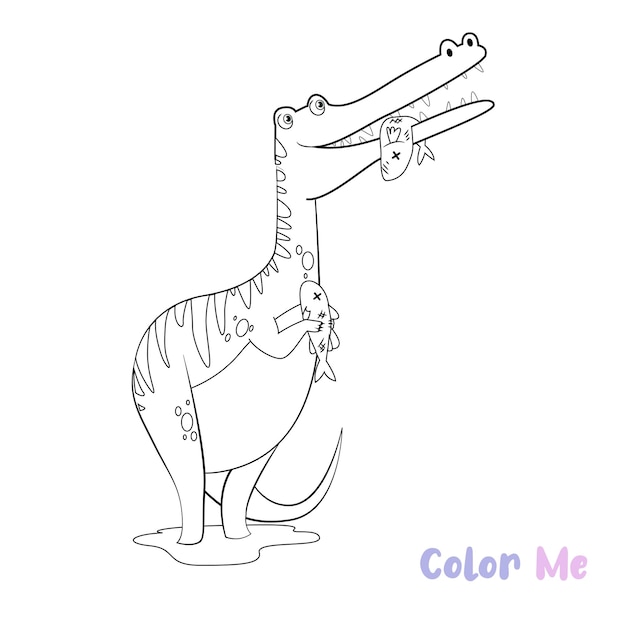 Vector libro para colorear esbozo dibujado a mano en blanco y negro de las especies de dinosaurios