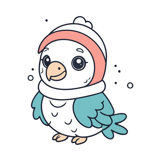 Vector libro de colorear estilo kawaii para niños ilustración vectorial de loro en traje de invierno