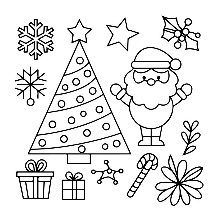Vector libro de colorear fácil de navidad amplificador lindo simple páginas de colorear de impresión grande para niños y adultos