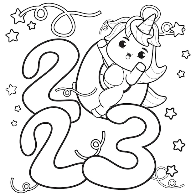 Vector libro para colorear feliz año nuevo con lindo unicornio