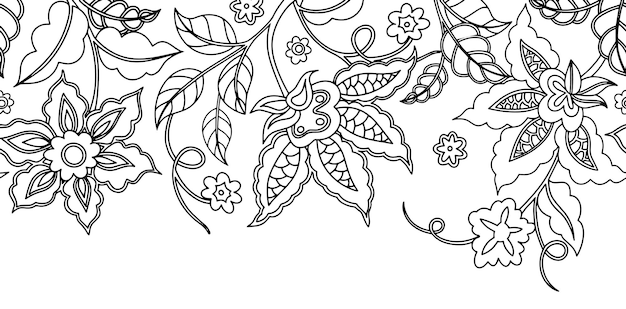Libro para colorear Frontera sin costuras de flores abstractas Ilustración de líneas vectoriales