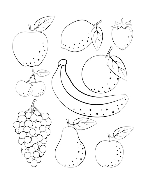 Vector libro de colorear frutas para niños libro de colorear con frutas como manzana ciruela cereza y fresa