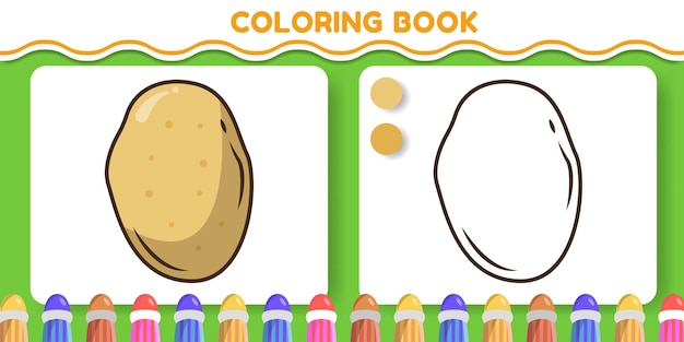 Libro de colorear de garabatos de dibujos animados dibujados a mano de patata colorido y blanco y negro para niños