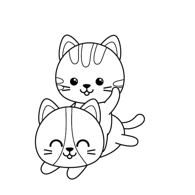 Libro de colorear gatitos alegres gatos blancos y negros me colorean eps de ilustración vectorial aislado