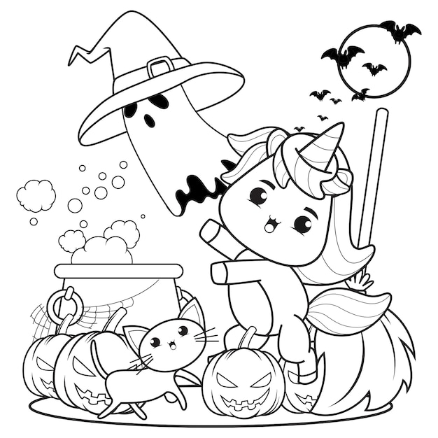 Libro para colorear de halloween linda niña bruja9