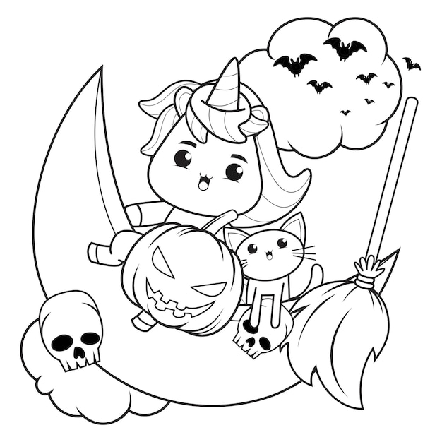 Libro para colorear de Halloween con lindo unicornio26