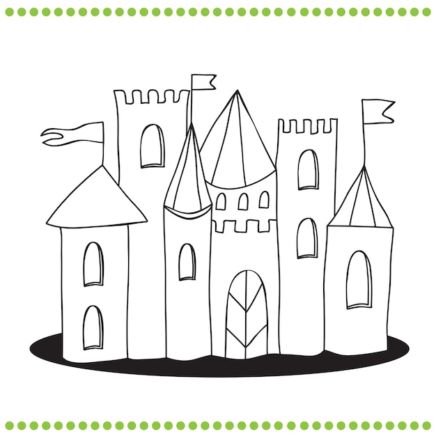 Libro para colorear - Ilustración de arte lineal de un castillo