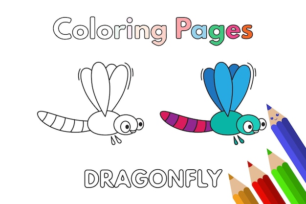 Libro de colorear de libélulas de dibujos animados