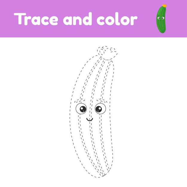 Libro para colorear con linda hoja de trabajo de seguimiento de pepino vegetal