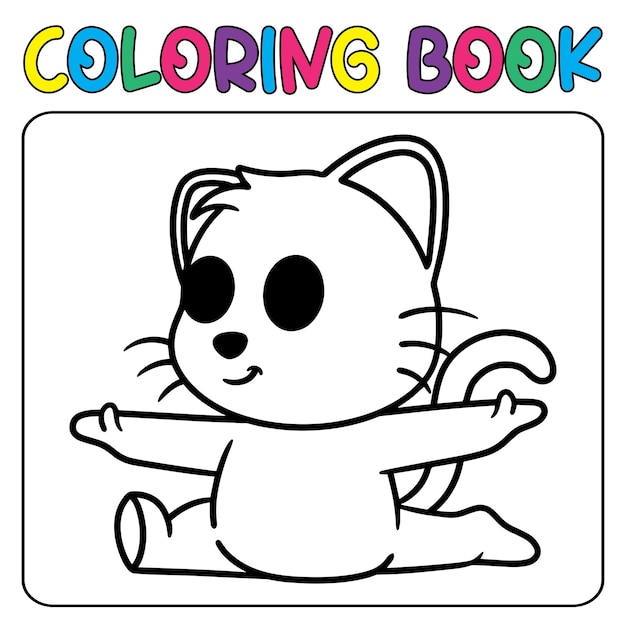 Libro para colorear lindo animal para educación lindo gato ilustración en blanco y negro