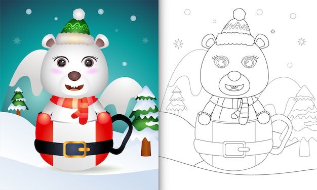 Libro para colorear con un lindo oso polar personajes navideños