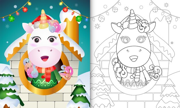 Libro para colorear con lindos personajes navideños de unicornio