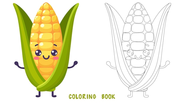 Libro para colorear de maíz divertido de dibujos animados maravillosos
