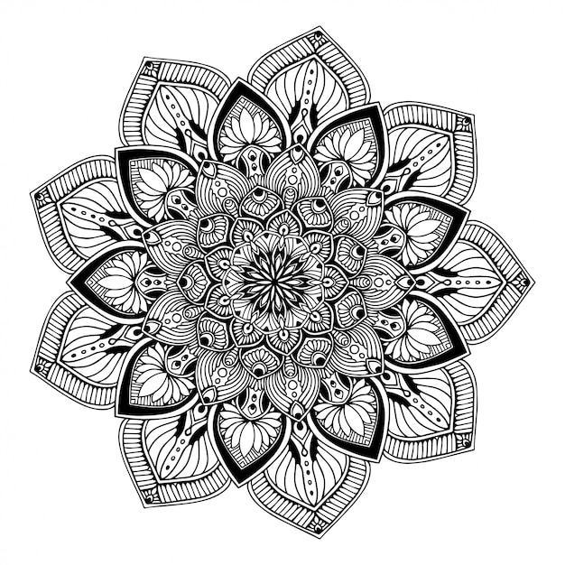 Vector libro de colorear mandala, terapia oriental doodle de yoga