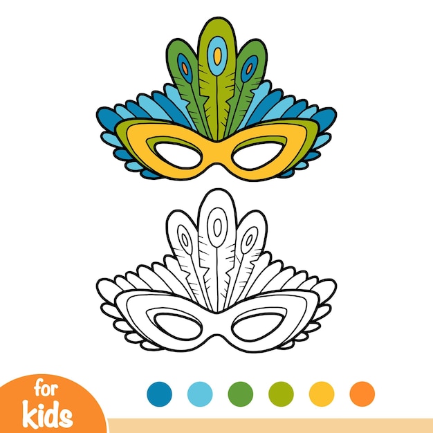 Libro para colorear Máscara de carnaval con plumas de pavo real